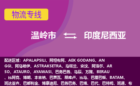 溫嶺市到印度尼西亞海運，溫嶺市到印度尼西亞空運公司，溫嶺市到印度尼西亞物流專線